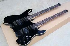 Headless Double Neck 6+6 String Black Electric Guitar with Rosewood Fingerboard
