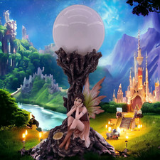 Forest Fairy Lamp Fantasy Figurine Gothic Statue Mystical Ornament Decor Light