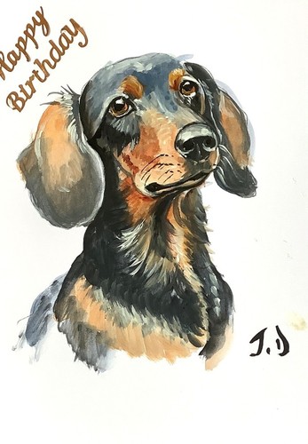 Handpainted birthday card - handpainted,