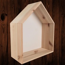 Wooden House Shaped Display Shelf | 27 x 12 x 32 cm | Wall-Mounted Home Decor