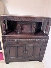 Antique Dark Oak Court Cabinet