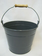 Small Fireside Fireplace Metal Bucket Wooden Handle Kindling Painted Grey HH160