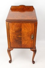 Antique Burr Walnut Beside Cabinet - Vintage Art Deco Cupboard Table Night Stand
