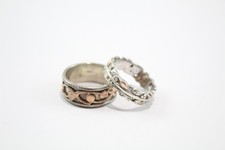 Sterling Silver Clogau Rings Signed Branded Foliate Rose Gold Accents Chunky x