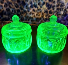 2 Uranium Glass lidded bowls /