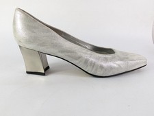 Timothy Hitsman Silver All Leather Mid Heel Shoes UK 6.5 Narrow Fitting