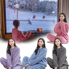 2025 Womens Pyjamas Sets Warm Fleece Loungewear Pjs Winter Fluffy Soft Nightwear