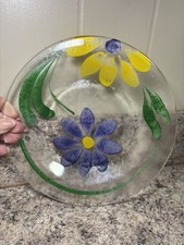 Handpainted Glass Plates Floral Design Wildflowers 8.5” Decorative Ser Of 3