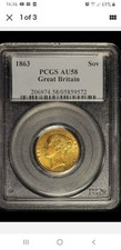 1863 British Gold Sovereign Coin PCGS AU58 HighGrade Great Britain QueenVictoria