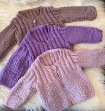 Hand knitted baby's Matinee Cardigan, sizes  0-3 Months, in various colours