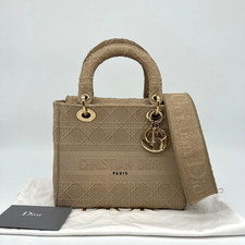 Dior Lady Dior Medium D-Lite Bag Beige Cannage Gold Hardware