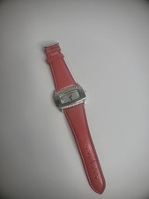 Vintage Bijoux Terner Wristwatch Watch Silver Tone Sparkle Red Band Jewelry