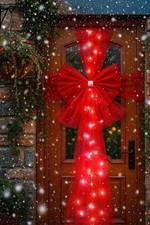 Red Door Bow Silver LED Lights