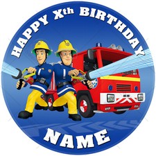 Fireman Sam Cake Topper Decoration Round Circle Personalised Edible Icing
