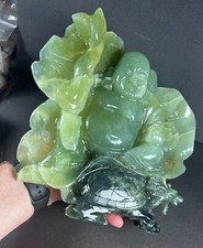 9.75" x 9" RARE REAL NATURAL JADE BUDDHA & DRAGON HEAD TURTLE CARVING FENG SHUI