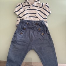 Polarn O. Pyret Baby Boys Striped Cotton hoodie & Cotton Trouser Set- 4-6 Mnths