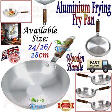 Aluminium Fry Pan Cooking Wok With Wooden Handle 24/26/28cm HEAVY DUTY Catering.