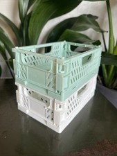2x Mini Collapsible Stackable Storage Crates Plastic Homeware Organisation