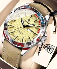 POEDAGAR Mens Leather Quartz
