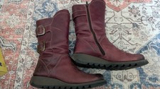 Fly London Burgundy Mid Calf Leather Boots UK Size 5,  EU Size 38