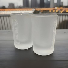  Pair Limited Edition Jagermeister Shot Glasses Frosted Glass - Unused - 2.5cl