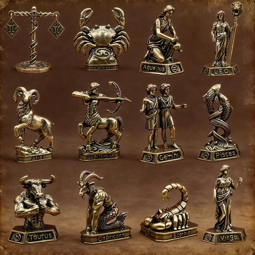 Brass zodiac sign statue - brass,