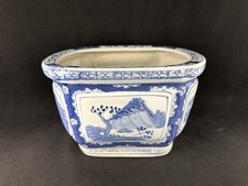 Vintage Large Rectangle Chinoiserie Chinese Planter Blue and White Plant Pot
