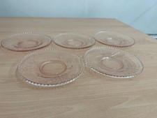 Set of 5 Vintage Pink Depression Glass Plates – 16.5cm – Great Condition –
