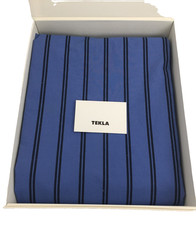 TEKLA Double Duvet Bedding Cover Blue Striped Organic Cotton 200 x 200 cm New F1