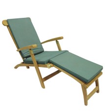 SOLID TEAK INDONESIAN STEAMER FOOT REST CHAIR WITH GREEN LUXURY CUSHION