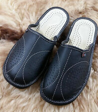 Men's Leather Slippers Slip On Black Comfort House Shoes Size 6.5 - 11 Moccasin