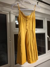 Mustard Yellow Summer Dress Size M Faux Button And Lace Design