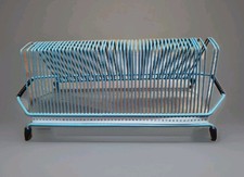 VINTAGE BLUE WIRE RECORD RACK