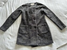 Clements Ribeiro Grey Blue Floral Boiled Wool Double Breasted Coat Jacket Size S