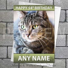 Grey Tabby Cat birthday card