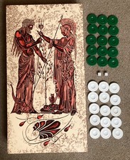 Large Greek Deity Design Sapele Wooden Backgammon Board Game + Counters & Dice