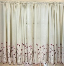 Pencil Pleat Lined Pair of Used Curtains 54''x101'' Cream/pink flower at bottom