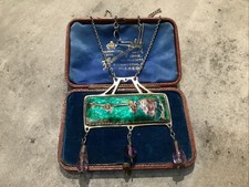 VINTAGE ART NOUVEAU ENAMEL PENDANT  NECKLACE AF