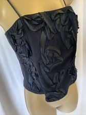 PER UNA M&S BLACK SATIN SZE 8 BASQUE CORSET BONED EMBROIDERED AUTUMN PARTY TOP