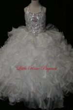 NEW* Little Rosie Girls Glitz Long Pageant Dress LR2006 WHITE 12 $550 Ruffles!