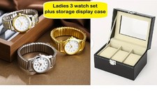 Ladies expanding strap 3 watch gift set, plus display storage case,