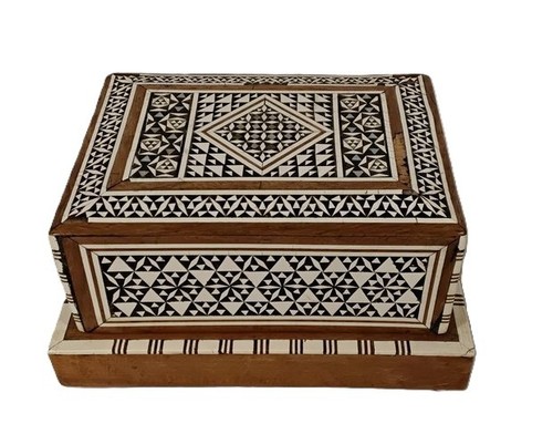 Vintage inlaid wooden tobacco