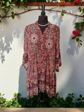 NEW Goose Island Pink Paisley Dip Hem Boho Tunic Dress Size 16/18