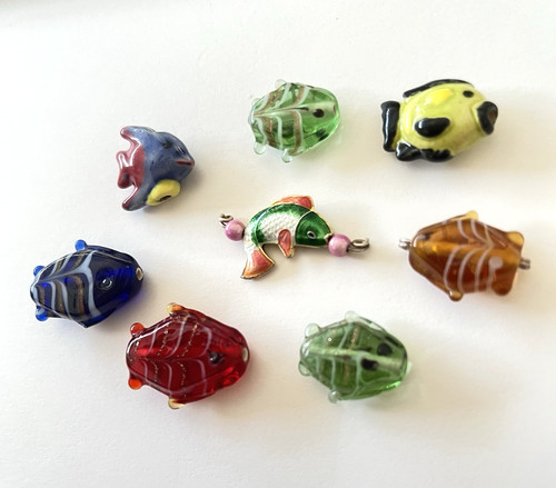 Glass fish beads lot ceramic - beads,