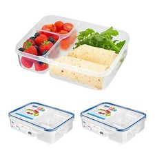 Food Storage 3 Compartment Containers Airtight Clip Lock Food Lunch Box x2