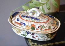 Antique 19thC Mason's Ironstone  Lidded Butter Dish Water Lily Pattern - RARE 