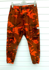 BRIGHT ORANGE/MULTI CAMOUFLAGE CARGO PANTS WITH ELASTICATED WAIST. SMALL