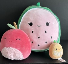 Squishmallows Fruit Bundle Soft Toys 14” Watermelon 7.5” Cherry Orange Key Clip