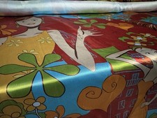 Silky Satin Woven Fabric, Per Metre - Audrey Hepburn Retro Print - Multicolour