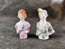Two German Antique Half Dolls Porcelain Ceramic Ladies HandPainted (5.5cm)